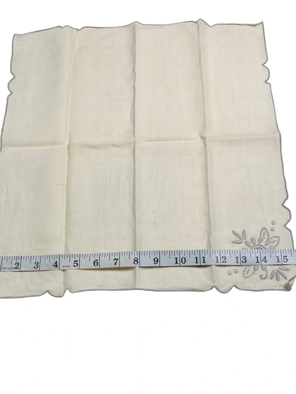 Art Deco Era MADEIRA Hand Work Embroidery Ecru Linen Placemats Napkins 16pc Set